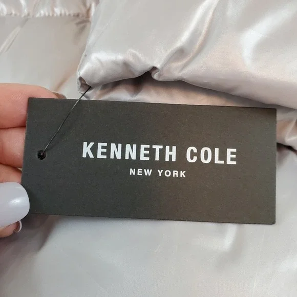 Kenneth Cole Large Silver Faux Fur Puffer Jacket New With Tags MSRP $220